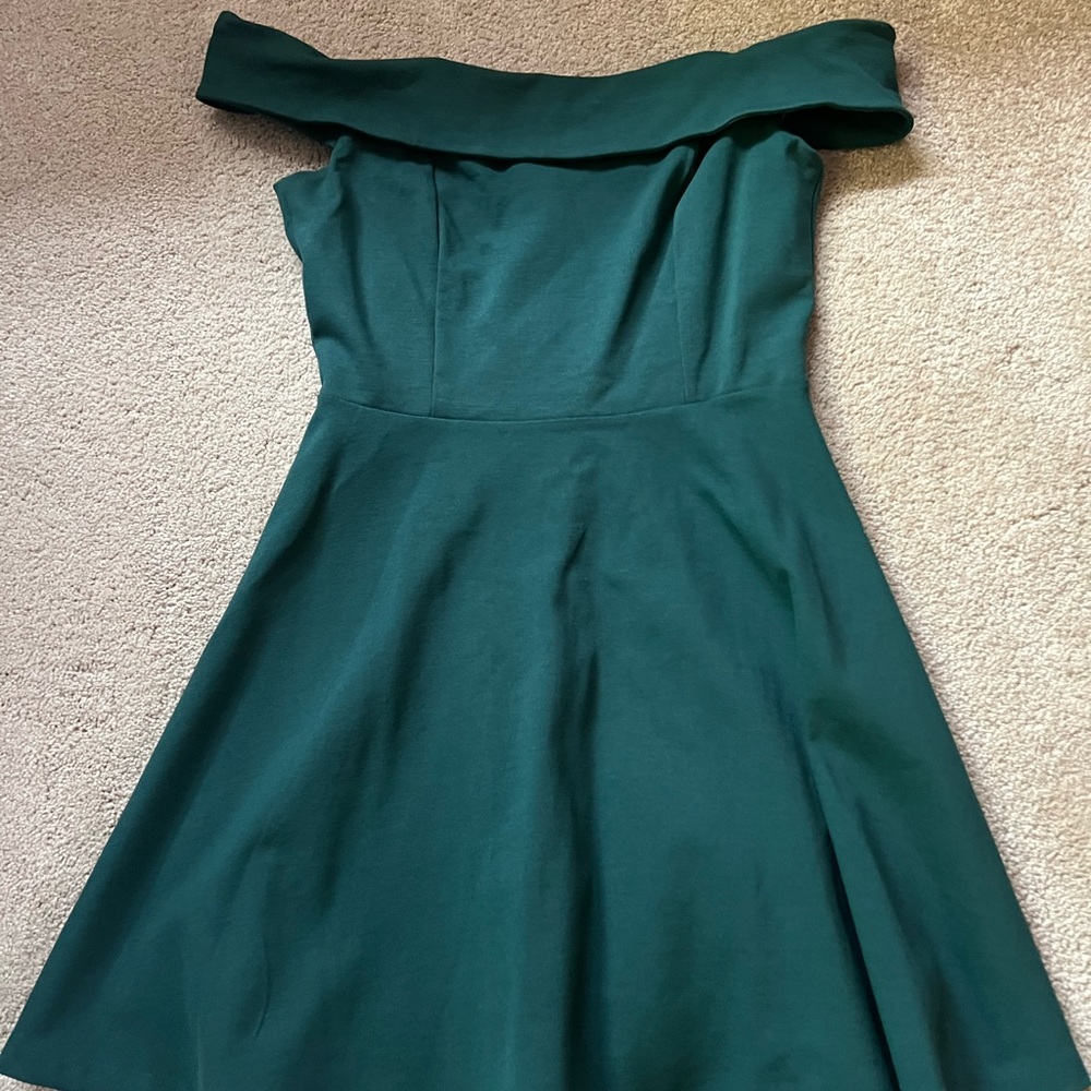 Lulus Off-Shoulder Emerald Green Fit & Flare Dress
